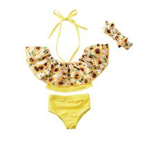 Meninas Floral Impressão Maiôs Ruffle Flounce Dois Piec