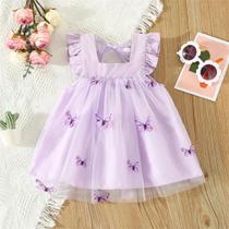 Meninas Malha Vestido De Princesa Verão 3d Arco Bordado Cor Sólida Estilo Coreano Roupas Infantis