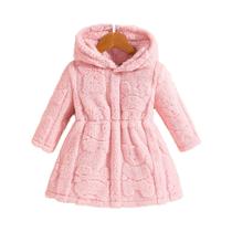 Meninas primavera e outono moda infantil casa casual quente veludo rosa casaco com capuz 4-8y1