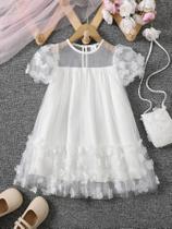 Meninas verão malha emenda tridimensional flor moda vestido de princesa com bolsa crossbody vestido
