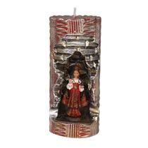 Menino Jesus de Praga. Rossoni Velas. Gruta em vela tam 07x16cm vermelha. Imagem em resina 9cm