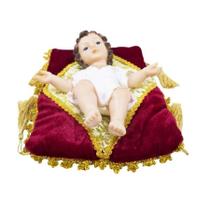 Menino Jesus Roupa Branca Na Almofada Em Resina 22cm