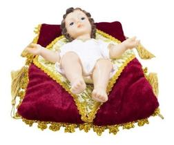 Menino Jesus Roupa Branca Na Almofada Em Resina 22cm