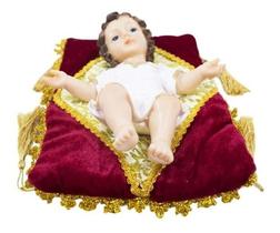 Menino Jesus Roupa Branca Na Almofada Em Resina 22cm
