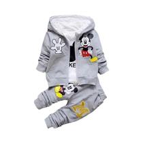 Meninos Algodão Com Capuz Casaco Camiseta Calças 3 Pçs Conjunto Bonito Mickey Crianças Casual Roupas