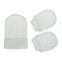 Meninos de chapéu de malha infantil meninas anti raspar luvas recém-nascidas handguard mittens - Branco