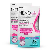 Meno Aliv, 2 Potes, 60 Cápsulas Menopausa, Óleo de Prímula, palma, linhaça, equilíbrio hormonal, ondas de calor, vitamina D E A K