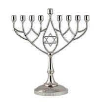 Menorah de Hanukkah em Prata - Tamanho Grande, Geométrico e Não Tarnish