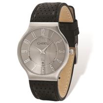 Mens Chisel Aço Inoxidável Cinza Dial Relógio de Couro Preto