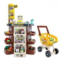 Mercadinho Infantil Carrinho Brinquedo Com Luz Som 47 Peças