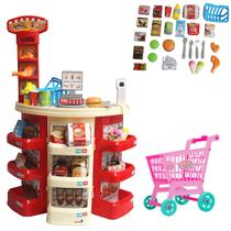 Mercadinho Infantil Mercado Caixa Registradora com 30 Peças e Carrinho de Compras Supermercado Brinquedo Educativo