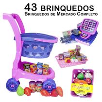 Mercado Infantil Completo Carrinho Cesta Caixa Comida 43pç - Zuca Toys