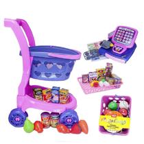 Mercado Infantil Completo Carrinho Cesta Comida 43 Peças