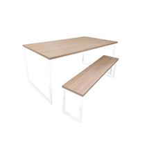 Mesa + 1 banco 120x79cm branco + carvalho hannover - m1b12079bcocar