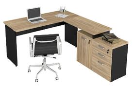 Mesa 1,20 + Balcão c/ 1 porta, 3 Gavetas - Web30 Preto/Calvi