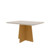 Mesa 120x90cm Tampo MDF e Vidro Evora Marrom/Nature/Off White