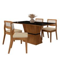 Mesa 1,36 Riva 4 Cadeiras Sextavada Freijó/preto/material sintético Bege - M.a