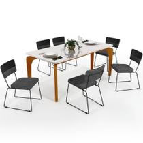 Mesa 160cm Off White Com 6 Cadeiras Preto Cinza Escuro Mesa 160cm Off White Com 6 Cadeiras Preto Cinza Escuro