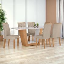 Mesa 1,70 Apogeu Com Vidro e 6 Cadeiras Apogeu Amendoa Clean/Off White
