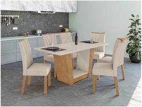 Mesa 1,70 Apogeu Com Vidro e 6 Cadeiras Apogeu Amendoa Clean/Off White - Móveis Lopas
