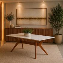 Mesa 180x90cm para Sala Jantar Julia Pés Madeira Tampo Vidro Cor:OffWhite/Castanho Mesa 180x90cm para Sala Jantar Julia Pés Madeira Tampo Vidro Cor:OffWhite/Castanho