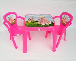 Mesa 2 cadeiras decorada princesa rosa brinquedo estudo criança