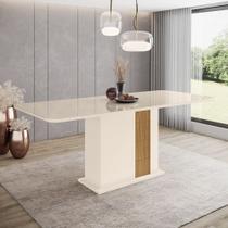 Mesa 200 x 90 cm Sala De Jantar Cozinha Arredondado Vidro MDF Branco Off White Madeira Nature Flex - Henn