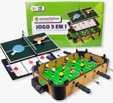 Mesa 3 em 1 Pebolim/Hockey/PingPong Juvenil madeira portátil