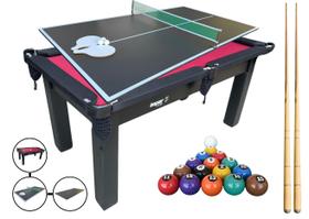 Mesa 3 em 1 Sinuca/Bilhar com Tampo Jantar e Ping Pong + Kit