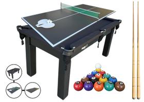 Mesa 3 em 1 Sinuca/Bilhar com Tampo Jantar e Ping Pong + Kit Mesa 3 em 1 Sinuca/Bilhar com Tampo Jantar e Ping Pong + Kit