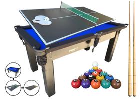 Mesa 3 em 1 Sinuca/Bilhar com Tampo Jantar e Ping Pong + Kit