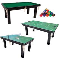 Mesa 3 em 1 Sinuca/Ping Pong/Botão bolas numeradas + 4 tacos Mesa 3 em 1 Sinuca/Ping Pong/Botão bolas numeradas + 4 tacos