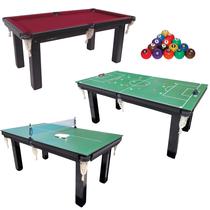 Mesa 3 em 1 Sinuca/Ping Pong/Botão bolas numeradas + 4 tacos