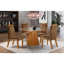 Mesa 4 Cadeiras 0,90x0,90cm Prada Castanho Cinamomo/Caramelo/Off White