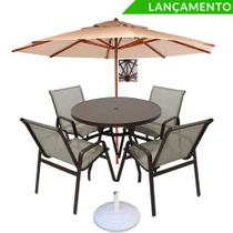 Mesa 4 Cadeiras Em Junco Sintético+ Ombrelone Piscina Jardim