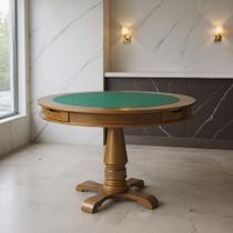 Mesa 4 Lugares Jogos Poker Carteado Victoria Redonda Tampo Reversível com Gavetas e Porta Copos Amêndoa G36 - Gran Belo