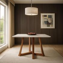 Mesa 4 Lugares Madeira Maciça com Vidro Canto Arredondado 136x90cm Jantar Anna