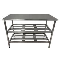 Mesa Aço Inox Industrial 110x70x90 cm Prateleiro Duplo Fenestrado Nortinox