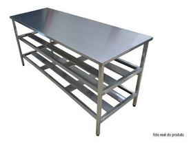 Mesa Aço Inox Industrial 130x70x90 cm Prateleiro Duplo Loja da Cozinha