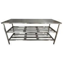 Mesa Aço Inox Industrial 150x70x90 cm Prateleiro Duplo Fenestrado Nortinox