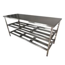 Mesa Aço Inox Industrial 160x70x90 cm Prateleiro Duplo Fenestrado Nortinox