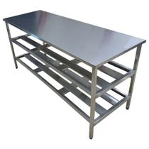 Mesa Aço Inox Industrial 190x70x90 cm Prateleiro Duplo Loja da Cozinha