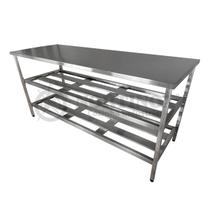 Mesa Aço Inox Industrial 190x70x90cm com 2 Prateleiras Fenestradas Nortinox