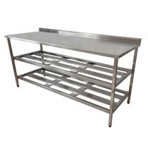 Mesa Aço Inox Profissional 180x60x90 cm com 2 Prateleiras Fenestradas com Espelho Nortinox