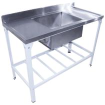 Mesa Aço Total Inteira Inox Industrial com 1 cuba Profissional Innal