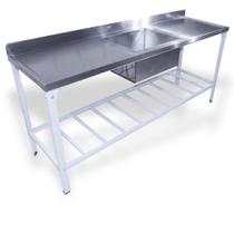 Mesa Aço Total Inteira Inox Industrial com 1 cuba Profissional Innal Mesa Aço Total Inteira Inox Industrial com 1 cuba Profissional Innal