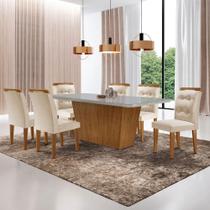 Mesa Aida 180cm Com 6 Cadeiras Carol Moderna Mobília Veludo Creme/off White/imbuia Mesa Aida 180cm Com 6 Cadeiras Carol Moderna Mobília Veludo Creme/off White/imbuia