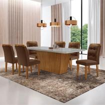 Mesa Aida 180cm Com 6 Cadeiras Carol Moderna Mobília Veludo Marrom/off White/imbuia Mesa Aida 180cm Com 6 Cadeiras Carol Moderna Mobília Veludo Marrom/off White/imbuia