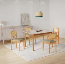 Mesa Alegra 4 Cadeiras Jade 1,20 Linho JCM - Cinamomo/Off