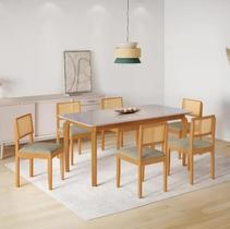 Mesa Alegra 6 Cadeiras Jade 1,60 Linho Cinza JCM - Cinamomo/Off Mesa Alegra 6 Cadeiras Jade 1,60 Linho Cinza JCM - Cinamomo/Off